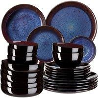 tectake Dinner Set Mare In Glazed Stoneware For 6 People, Dishwasher-Safe in Blue