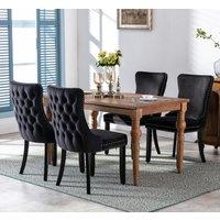 HomeTouch Sierra Set of 4 Luxe Velvet Dining Chairs Tufted Kitchen Chairs with High Wing Back & Oak Wood Legs in Black | Size: 4 Pack