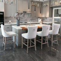 HomeTouch Set of 6 Beige Velvet Bar Stools Kitchen Breakfast with Wooden Legs | Size: 6 Pack