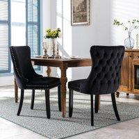 HomeTouch Sierra Set of 2 Lux Dining Chairs Velvet Tufted Wing Back Kitchen Chairs with Oak Wood Legs in Black | Size: 2 Pack