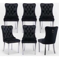 HomeTouch Winchester Set of 6 Velvet Upholstered Kitchen Dining Chairs with Sliver Chrome Legs in Black | Size: 6 Pack