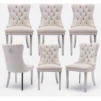 HomeTouch Winchester Set of 6 Velvet Upholstered Kitchen Dining Chairs with Sliver Chrome Legs in Beige | Size: 6 Pack