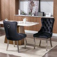 HomeTouch Set of 2 Luxie Velvet Dining Chairs with Steel Legs in Black | Size: 2 Pack