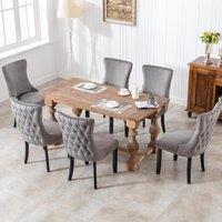 HomeTouch Sierra Set of 6 Lux Dining Chairs Velvet Tufted Wing Back Kitchen Chairs with Oak Wood Legs in Grey | Size: 6 Pack