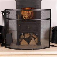 Charles Bentley Hornbeam Fireguard Iron Contemporary Curved Design Black Boarder Silver Mesh