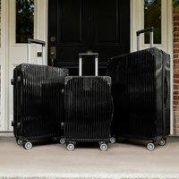 OHS Metallic Effect Suitcase Set of 3 Hard Shell ABS Luggage in Black