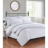 Rapport Home Gabrielle Embroidered Polycotton Floral Duvet Cover Set with Pillowcase in Silver | Size: King