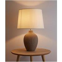 K LIVING Ceramic Table Lamp with a Brown Textured Base & a Cream Tapered Lamp Shade to Match