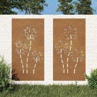 Berkfield Home Garden Wall Decorations 2pcs 105x55cm Corten Steel Flower Design in Brown | Size: 105x55 cm