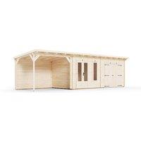 Dunster House Wooden Log Cabin With Gazebo 9.0m x 2.5m, EvilGenius in Beige