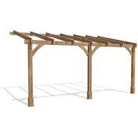 Dunster House Wooden Lean-To Pergola 5m x 3m Wall Mounted, Leviathan in Brown