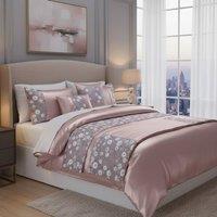 Snug City Embroidery Duvet Cover Set Luxury Bedding with Matching Pillowcases in Pink | Size: Super King