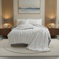 Snug City Rabbit Faux Fur Teddy Duvet Cover Set Ultra Soft Plush Bedding in White | Size: King