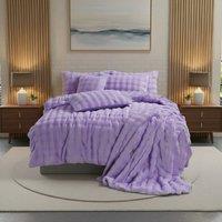 Snug City Rabbit Faux Fur Teddy Duvet Cover Set Ultra Soft Plush Bedding in Purple | Size: Super King