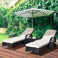 OUTSUNNY 3 PCS Rattan Lounger Recliner Bed Garden Furniture Set Side Table in Black