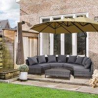 OUTSUNNY Garden Rattan Furniture 4 Seaters Half-round Patio Outdoor Sofa & Table - Grey