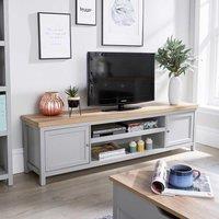 Home Source 2 Door TV Stand Unit with Storage Cabinet & Open Shelving in Grey