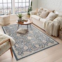 Desire Rugs Maia Washable Floral Traditional Area Rug Non-Slip Living Room Hallway in Navy | Size: 60 cm x 220 cm