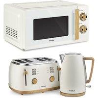 VonShef Fika 1.7L Kettle, 4 Slice Toaster & 20L Microwave Set in Cream