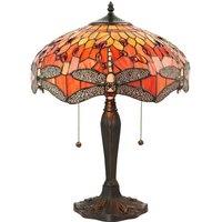 Loops Tiffany Glass Table Lamp Light Dark Bronze Base & Orange Dragonfly Shade i00197