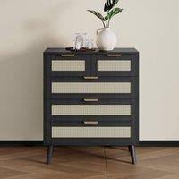 Furniture Maxi Boho 3+2 Drawers Chest Rattan Decorated Storage Cabinet in Black