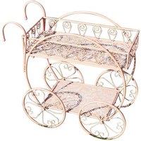 Melody Maison Pink Round Garden Bar Cart Drinks Trolley Style Plant Stand in Baby Pink