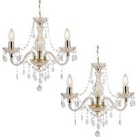 First Choice Lighting Set of 2 Clear & Gold Marie Therese Style 3 x 40W Chandelier