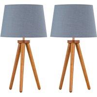 First Choice Lighting Set of 2 Dark Oak Table Lamp or Bedside Lights with Grey Shades in Brown
