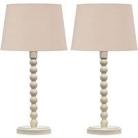 First Choice Lighting Set of 2 Bobbin - Ivory Lamps with Natural Cotton Shades in White