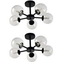 First Choice Lighting Set of 2 Odyssey - Black 5 Light Fittings with Clear Glass Shades
