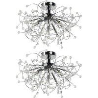 First Choice Lighting Set of 2 Burst - Chrome with Beaded Jewels Ceiling Lights in Silver