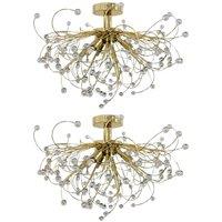 First Choice Lighting Set of 2 Burst - Polished Brass with Beaded Jewels Ceiling Lights in Gold