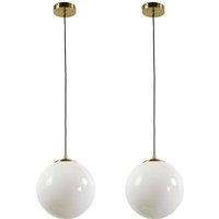 First Choice Lighting Set of 2 Grosvenor - Satin Brass Pendant Lights with Glass Globes in Gold