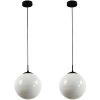 First Choice Lighting Set of 2 Grosvenor - Black Pendant Lights with Glass Globes