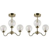 First Choice Lighting Set of 2 Totley - Antique Brass Ceiling Lights with Clear Glass Shades in Bronze