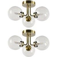 First Choice Lighting Set of 2 Dore - Antique Brass Ceiling Lights with Clear Glass Shades in Bronze
