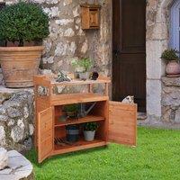 OUTSUNNY 2 In 1 Potting Bench Table w/ Storage Cabinet & Galvanized Table Top in Orange