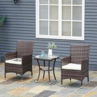 OUTSUNNY 2PC Outdoor Rattan Armchair Wicker Dining Chair Set for Garden in Brown | Size: 2 Pack