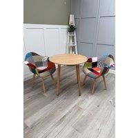 Life Interiors Patchwork Halo Dining Set for 2 - a Round Dining Table & Set of 2 Fabric Dining Chairs in Light Brown