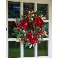 Dibor Poinsettia Heritage Xmas Decor Wreath Front Door Christmas Wreath 55cm in Red
