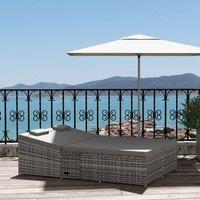 OUTSUNNY 2 Person Rattan Daybed Lounger Garden Recline Chair Furniture Adjustable in Grey