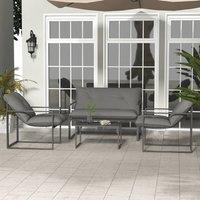 OUTSUNNY 4 PCs Garden Sofa Set with 2 Single Armchairs Loveseat Coffee Table in Grey