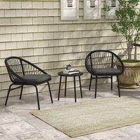 OUTSUNNY 3 Piece Garden Furniture Set with 2 Armchairs & 1 Coffee Table for Garden, Black