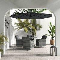 OUTSUNNY 4 Seater Rattan Dining Set W/ Parasol & Cushions in Mid Grey