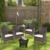 OUTSUNNY Rattan Chair Patio Sofa Chairs Set Cushioned Outdoor Rattan Furniture 4 PC in Dark Brown | Size: 4 Pack