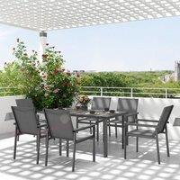OUTSUNNY 7 Pieces Outdoor Dining Table & 6 Armchairs, Garden Dining Set, Grey