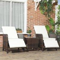 OUTSUNNY 3 Pieces Rattan Bistro Set w/ Adjustable Backrest in Cream