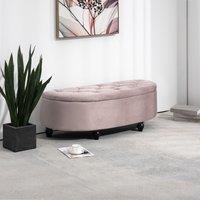 HOMCOM Semi-Circle Bed End Bench Ottoman with Storage Tufted Upholstered Accent Seat Footrest Stool with Rubberwood Legs for Bedroom & Entryway