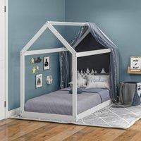 HOMCOM Single Bed Frame House Scandinavian Style Wooden Bed Frame in White