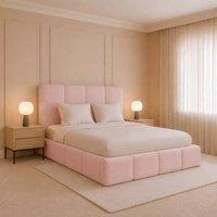 Desire Deco Monaco Plush Velvet Upholstered Bed Frame - Double, King & Super King in Pink | Size: Small Double